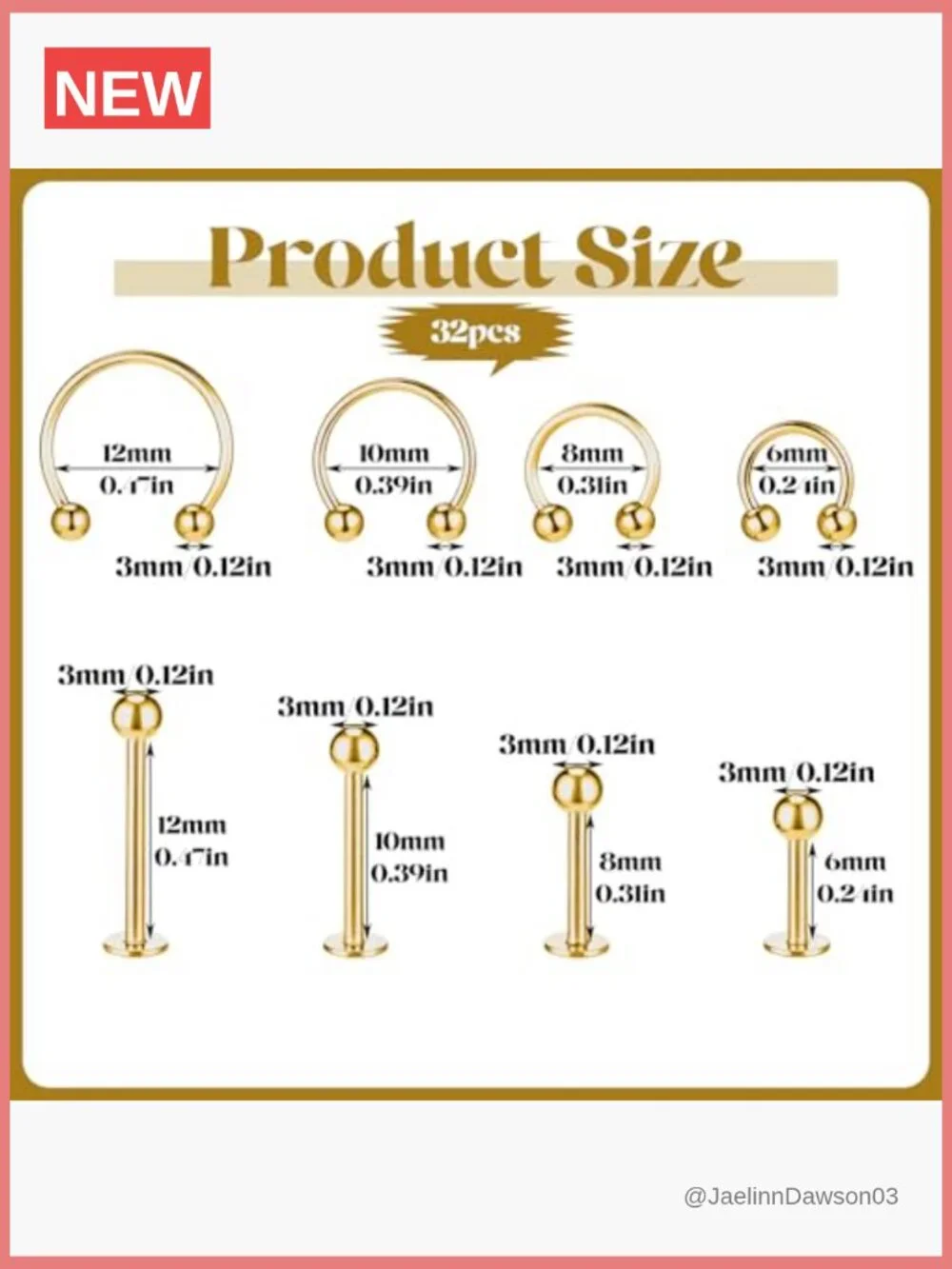 64 PCS Lip Barbell Rings Labret Medusa Snake Bite Earring Helix Daith Tragus